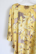 Susan Graver Yellow Flower Square Neck Shirt | M