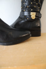 Michael Kors Black Leather Hamilton Studded Boots | 9M