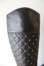 Michael Kors Black Leather Hamilton Studded Boots | 9M