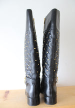 Michael Kors Black Leather Hamilton Studded Boots | 9M