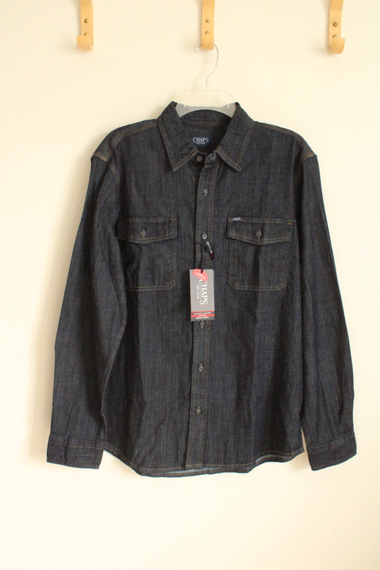NEW Chaps Dark Wash Denim LS Button Down Shirt | M