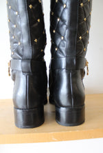 Michael Kors Black Leather Hamilton Studded Boots | 9M