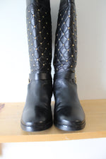 Michael Kors Black Leather Hamilton Studded Boots | 9M