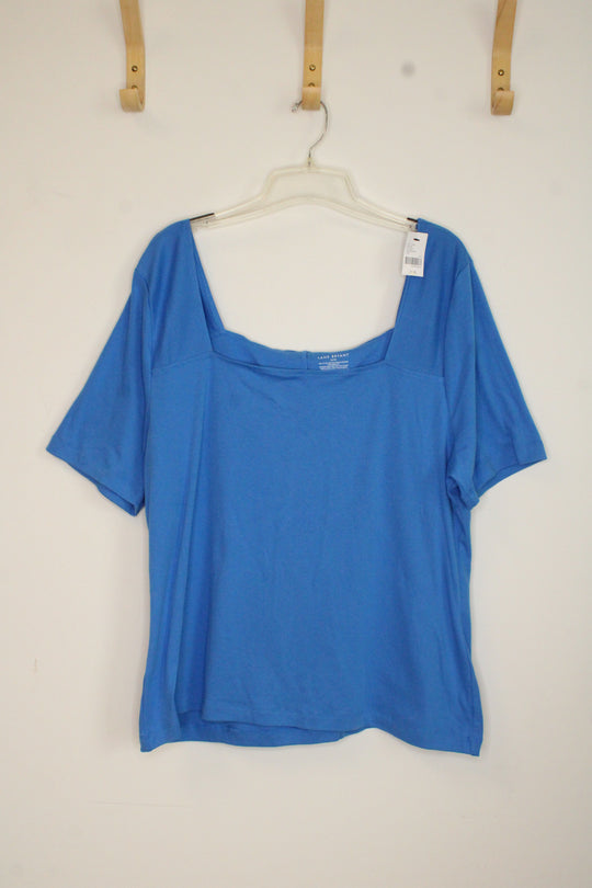 NEW Lane Bryant Blue Square Neck Short-sleeve Shirt | 18