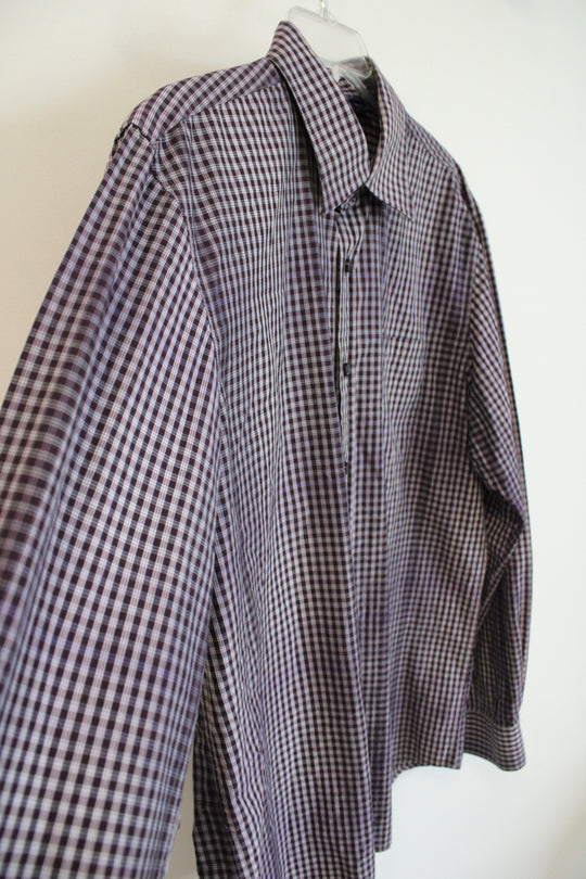 Joseph Abboud Maroon & White Plaid Button Down Shirt | L