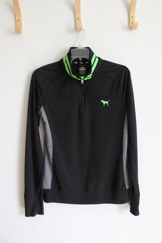 Pink Ultimate Black Gray & Green 1/4 Zip Sweatshirt | M