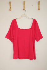 NEW Lane Bryant Hot Pink Square Neck Short-sleeve Shirt | 18/20