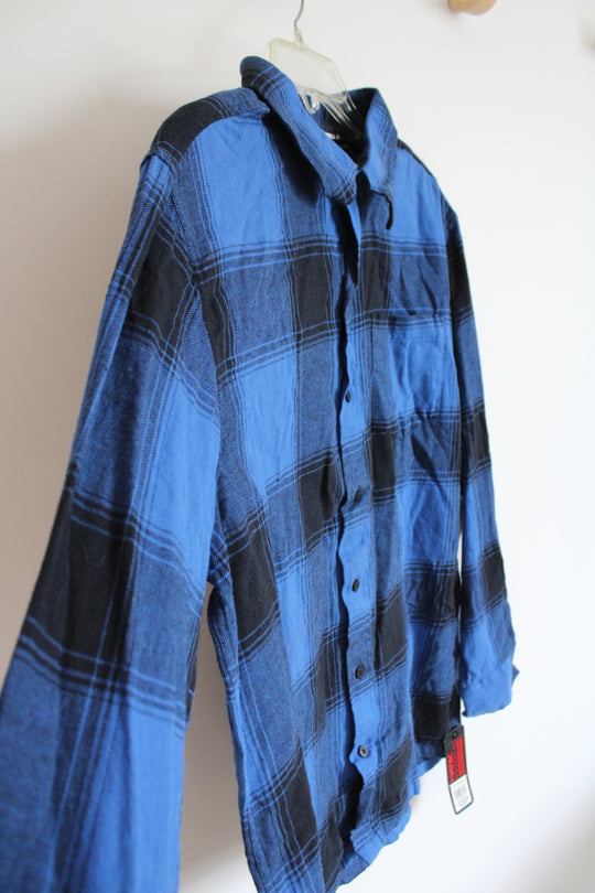 Hawk Blue & Black Plaid Button Down Shirt | M