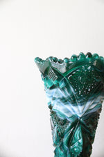 Imperial Jade Green Slag Nucut Vase | 10"