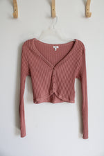 Aerie Dusty Pink Ribbed Button Down Cropped Top | S