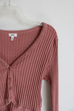 Aerie Dusty Pink Ribbed Button Down Cropped Top | S