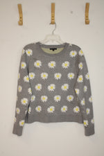 Adriana Papell Gray Daisy Long Sleeve Heavy Knit Top | L