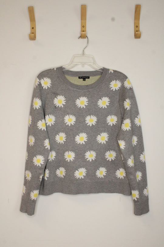 Adriana Papell Gray Daisy Long Sleeve Heavy Knit Top | L