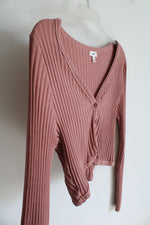Aerie Dusty Pink Ribbed Button Down Cropped Top | S