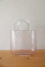 Hand Blown Clear Pink Glass Basket Vase