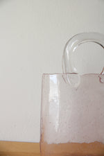 Hand Blown Clear Pink Glass Basket Vase