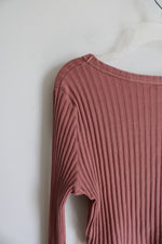 Aerie Dusty Pink Ribbed Button Down Cropped Top | S
