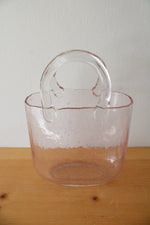 Hand Blown Clear Pink Glass Basket Vase