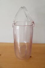Hand Blown Clear Pink Glass Basket Vase