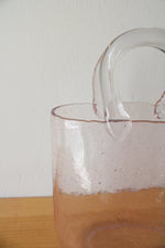 Hand Blown Clear Pink Glass Basket Vase