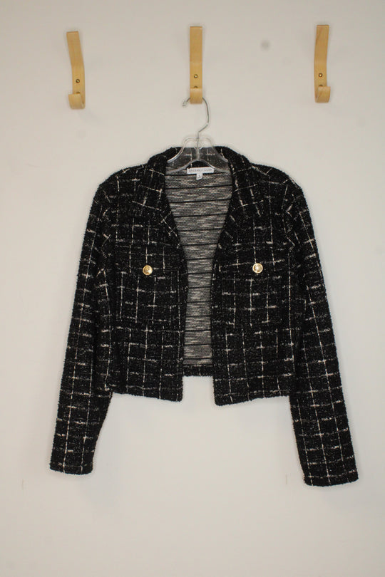 Sincerely Jules Black Plaid Boucle Tweed Cropped Blazer | L