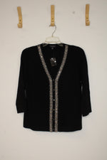 Isaac Mizrahi Black Cashmere V-neck Embellished Cardigan | M
