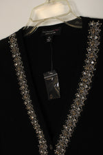 Isaac Mizrahi Black Cashmere V-neck Embellished Cardigan | M