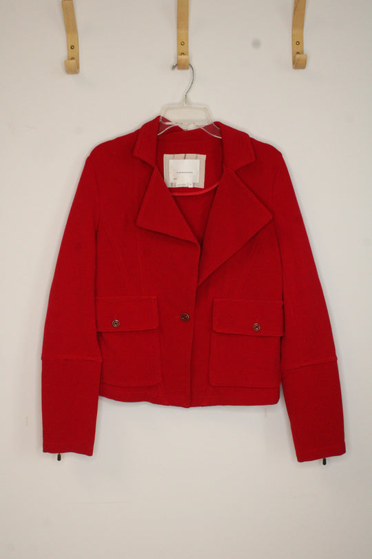 Anthropologie Red Sylvia Knit Moto Blazer | M