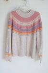 J.Crew Merino Wool Blend Pink Orange Tan Knit Sweater | L