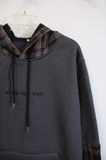 "On The Right Track" Gray & Plaid Hoodie | XL