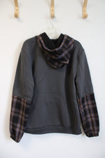 "On The Right Track" Gray & Plaid Hoodie | XL