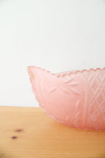 Vintage Etched Frosted Pink Glass Oval Bowl