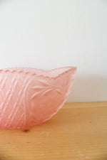Vintage Etched Frosted Pink Glass Oval Bowl