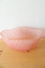 Vintage Etched Frosted Pink Glass Oval Bowl