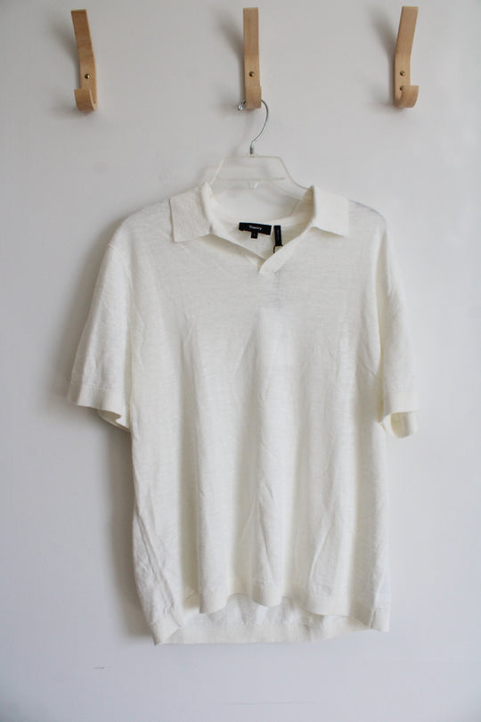 NEW Theory White Pacific Linen Brenan Polo Shirt | L