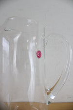 Vintage Romania Etched Floral Tall Glass Pitcher