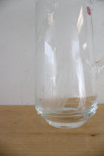 Vintage Romania Etched Floral Tall Glass Pitcher