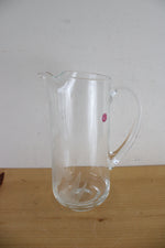 Vintage Romania Etched Floral Tall Glass Pitcher