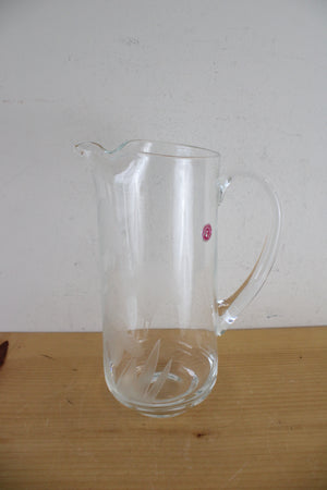 Vintage Romania Etched Floral Tall Glass Pitcher