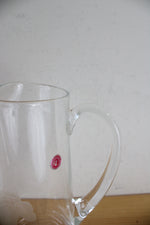 Vintage Romania Etched Floral Tall Glass Pitcher