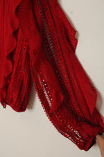 Calligraphie Red Eyelet Lace Long-sleeve Top | M