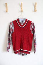 Tommy Hilfiger Red Plaid Button Down & Vest Set | Youth M (12/14)