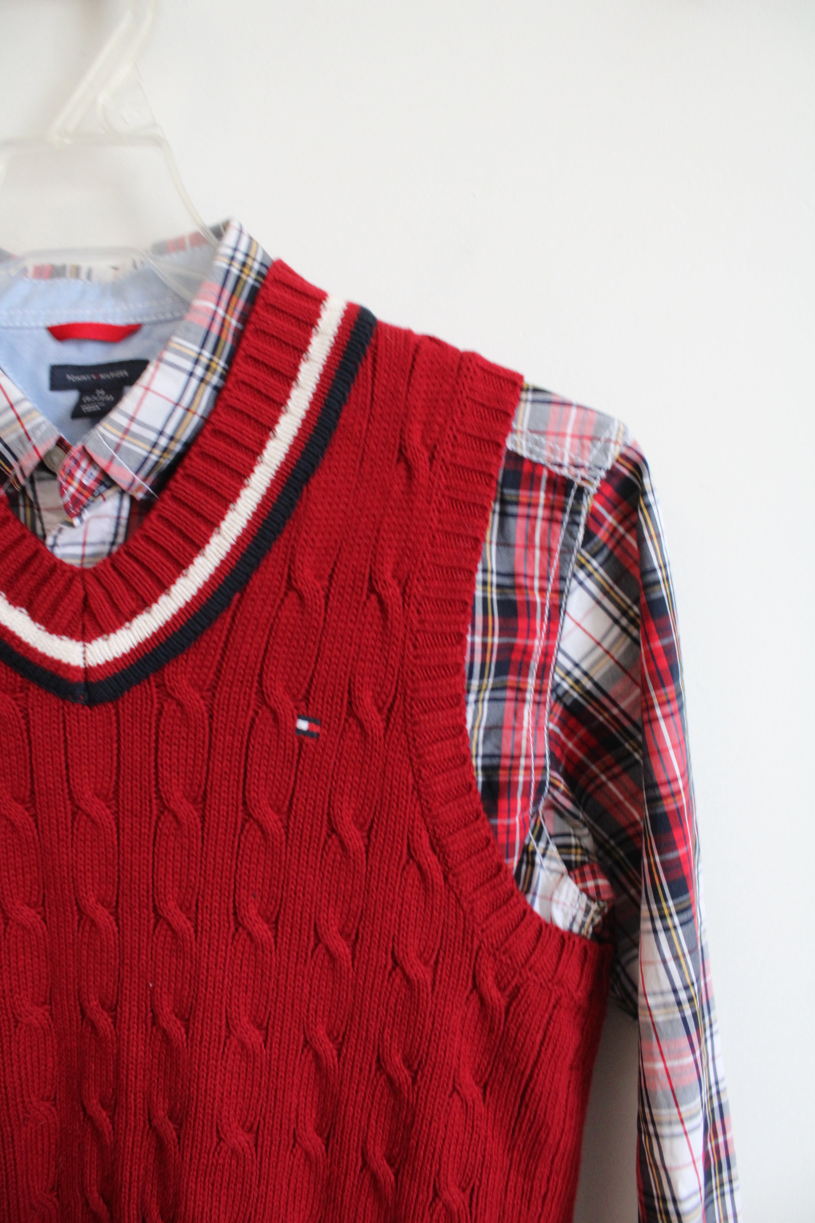 Tommy Hilfiger Red Plaid Button Down & Vest Set | Youth M (12/14)
