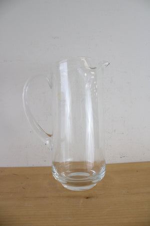 Vintage Romania Etched Floral Tall Glass Pitcher