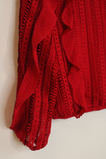 Calligraphie Red Eyelet Lace Long-sleeve Top | M