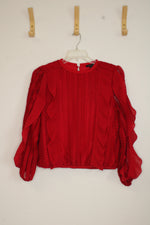 Calligraphie Red Eyelet Lace Long-sleeve Top | M
