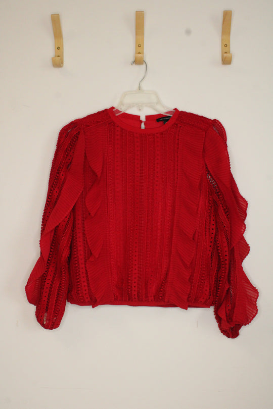 Calligraphie Red Eyelet Lace Long-sleeve Top | M