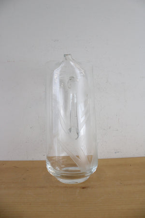 Vintage Romania Etched Floral Tall Glass Pitcher