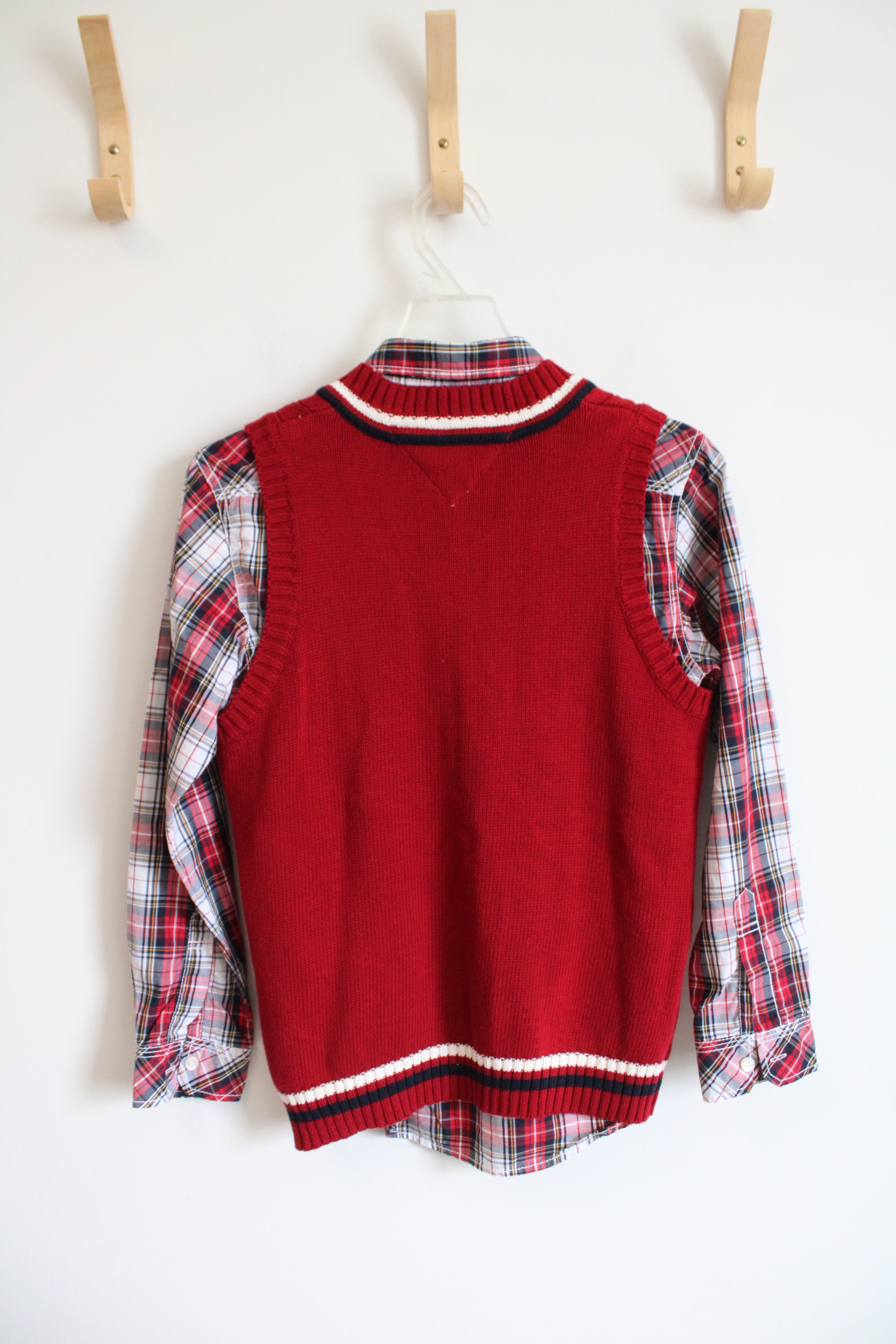 Tommy Hilfiger Red Plaid Button Down & Vest Set | Youth M (12/14)