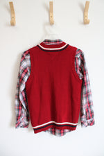 Tommy Hilfiger Red Plaid Button Down & Vest Set | Youth M (12/14)
